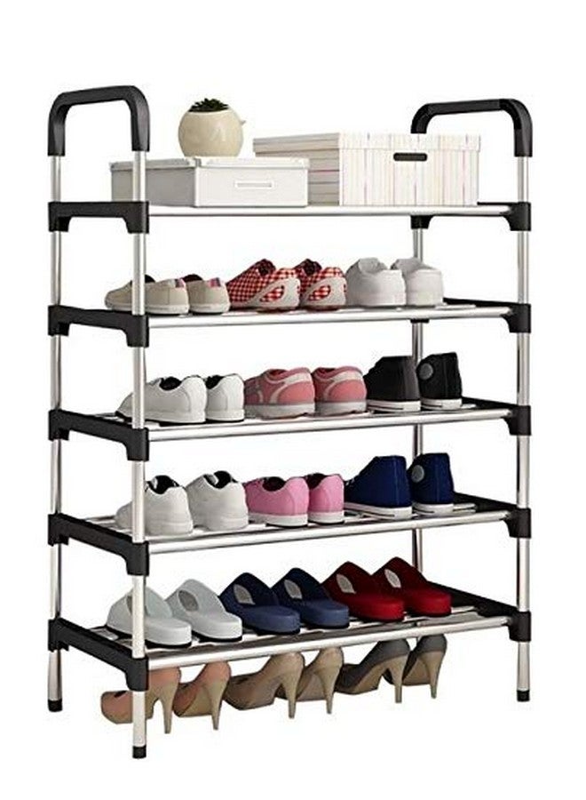Three Secondz - Stainless Steel Shoe Rack Shoe Stand Storage Organizer Shoe Cabinet Durable Portable (5 Layer, Black) - Image 4
