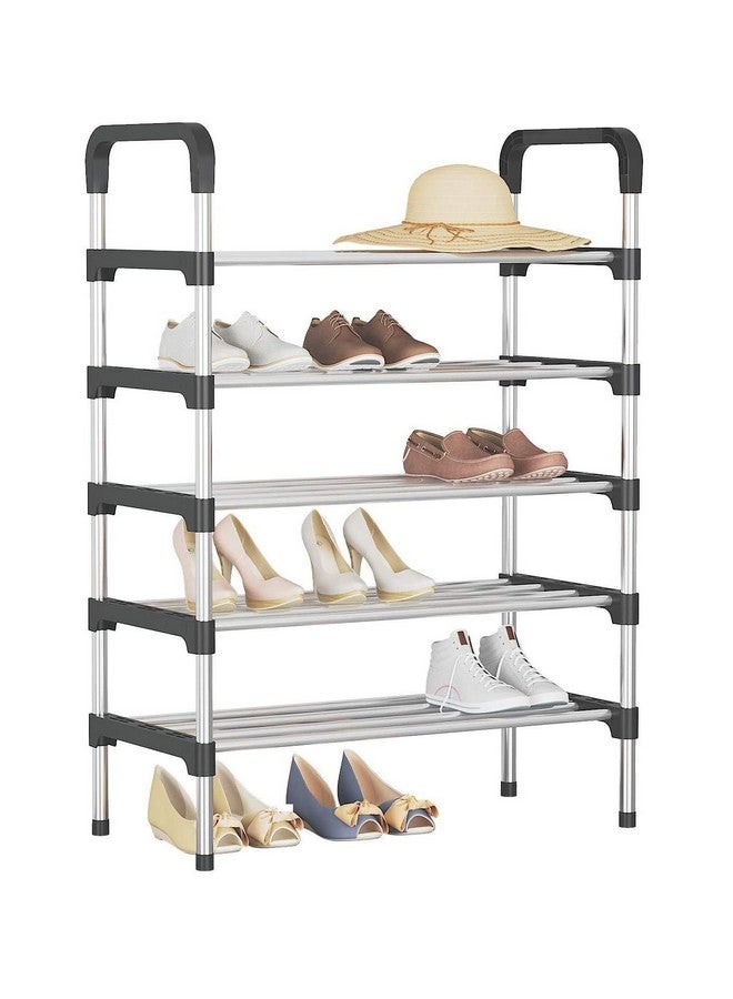 Three Secondz - Stainless Steel Shoe Rack Shoe Stand Storage Organizer Shoe Cabinet Durable Portable (5 Layer, Black) - Image 5