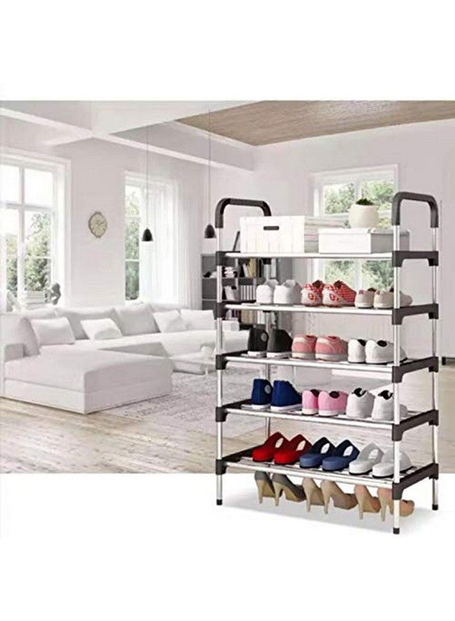 Three Secondz - Stainless Steel Shoe Rack Shoe Stand Storage Organizer Shoe Cabinet Durable Portable (5 Layer, Black) - Image 2