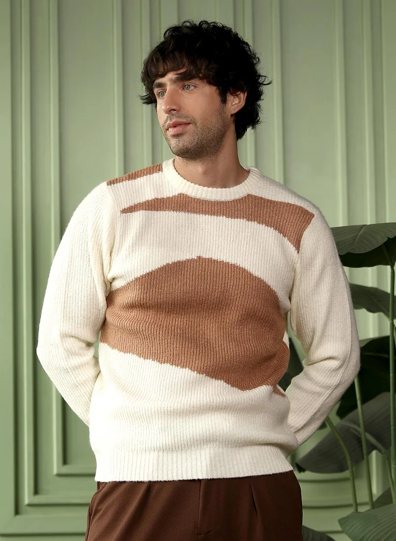 كامبوس سوترا كنزة رجالي بياقة دائرية بنقش جاكار تجريدي