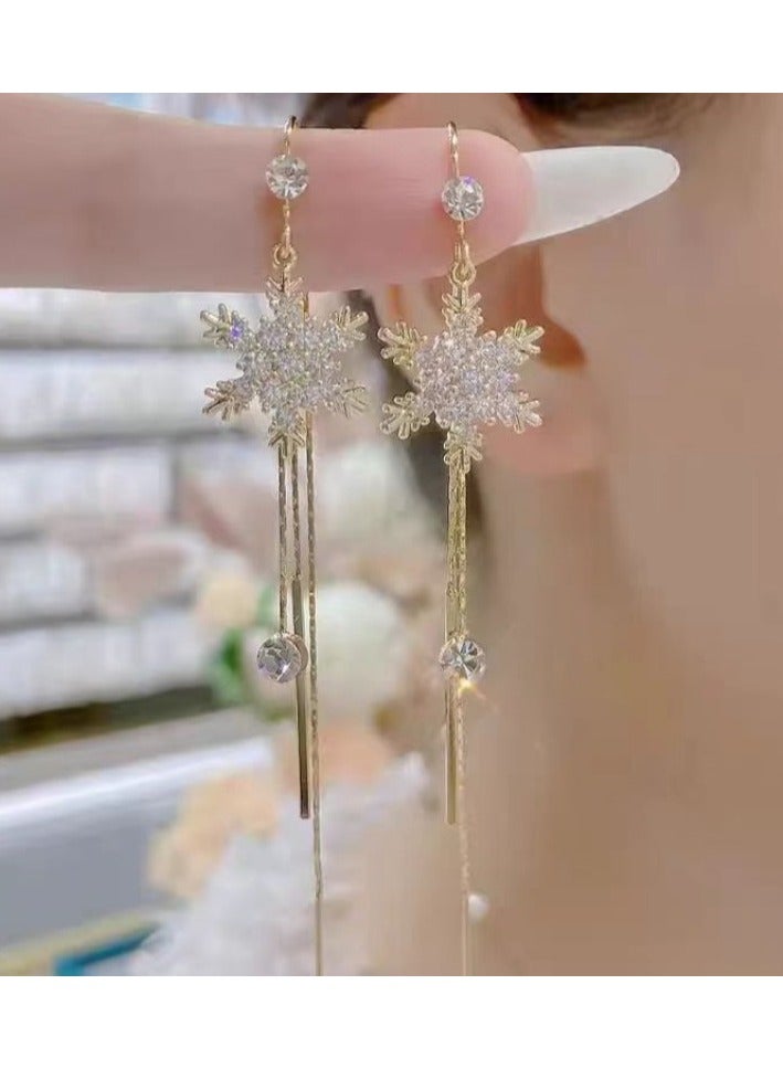 Long Snowflake Tassel Anti-Lost Ear Thread Earrings for Women Jewelry for Women Ear Accessories(Gold) - Image 2