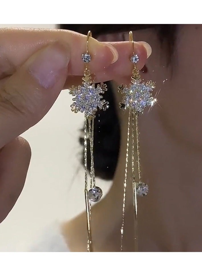 Long Snowflake Tassel Anti-Lost Ear Thread Earrings for Women Jewelry for Women Ear Accessories(Gold) - Image 1
