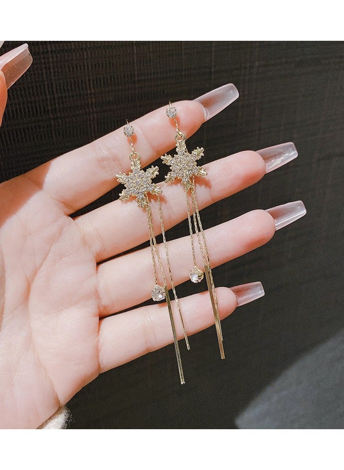 Long Snowflake Tassel Anti-Lost Ear Thread Earrings for Women Jewelry for Women Ear Accessories(Gold) - Image 3