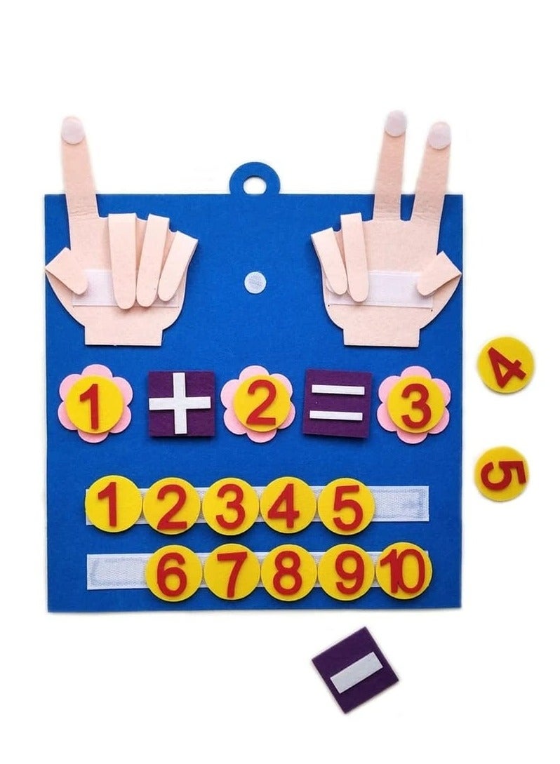 Educational board for children with numbers and felt math tools to develop counting and arithmetic skills. The board contains numbers and math symbols that can be easily attached and removed thanks - Image 1