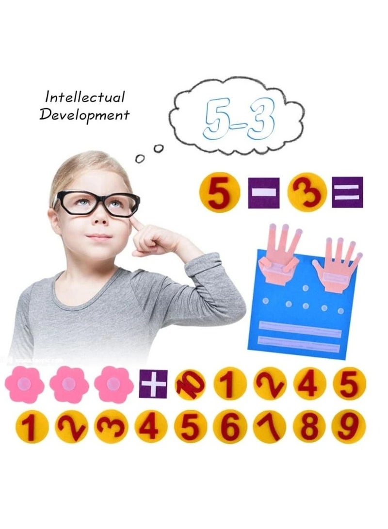 Educational board for children with numbers and felt math tools to develop counting and arithmetic skills. The board contains numbers and math symbols that can be easily attached and removed thanks - Image 2