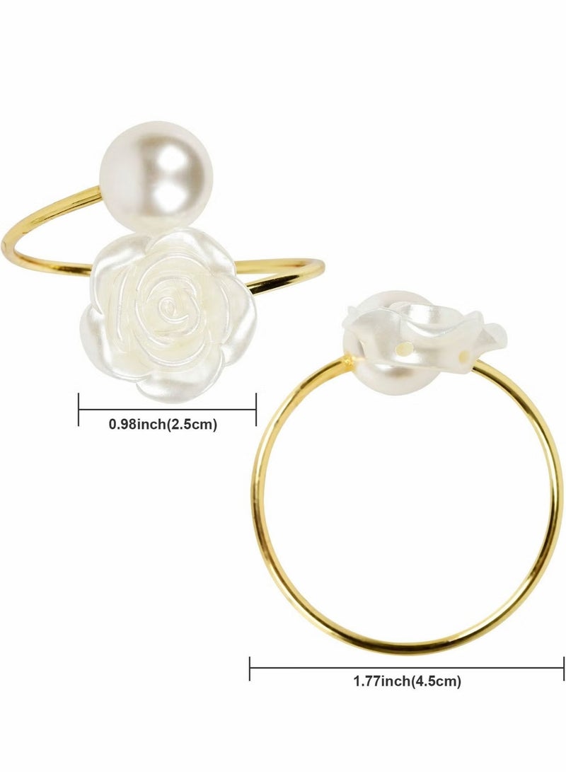 Napkin Rings, White Rose Pearl Dining Table Ring Holder, Vintage Paper Towel Rings for Valentine's Day Wedding Banquet Home Decorations (6 Pcs)  - Image 2