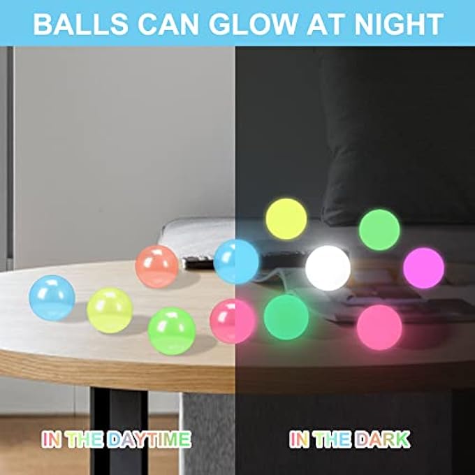 MIMIDOU 12PCS Glow Sticky Balls, 2 Inch Squishy Balls for Kids, Glow in Dark, Stress Relieving, Party Decoration, Unisex - Image 3