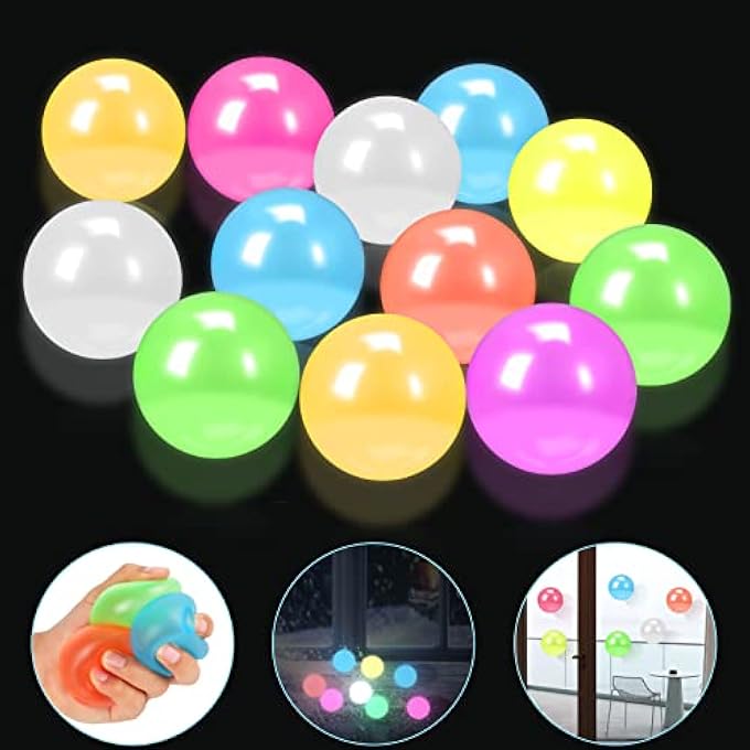 MIMIDOU 12PCS Glow Sticky Balls, 2 Inch Squishy Balls for Kids, Glow in Dark, Stress Relieving, Party Decoration, Unisex - Image 1