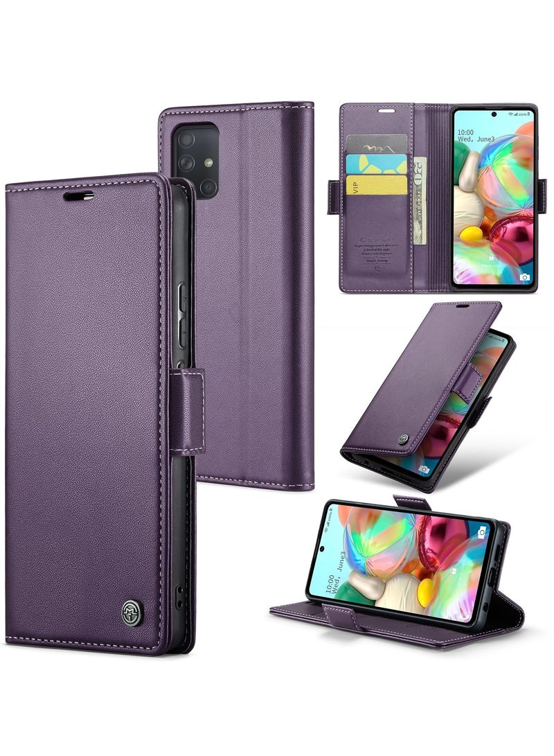 CaseMe Phone Case Luxury PU Leather Design Anti Fingerprint 023 Flip Cover Card Slot Holder Cover For Samsung Galaxy A71 4G (Purple) - Image 1