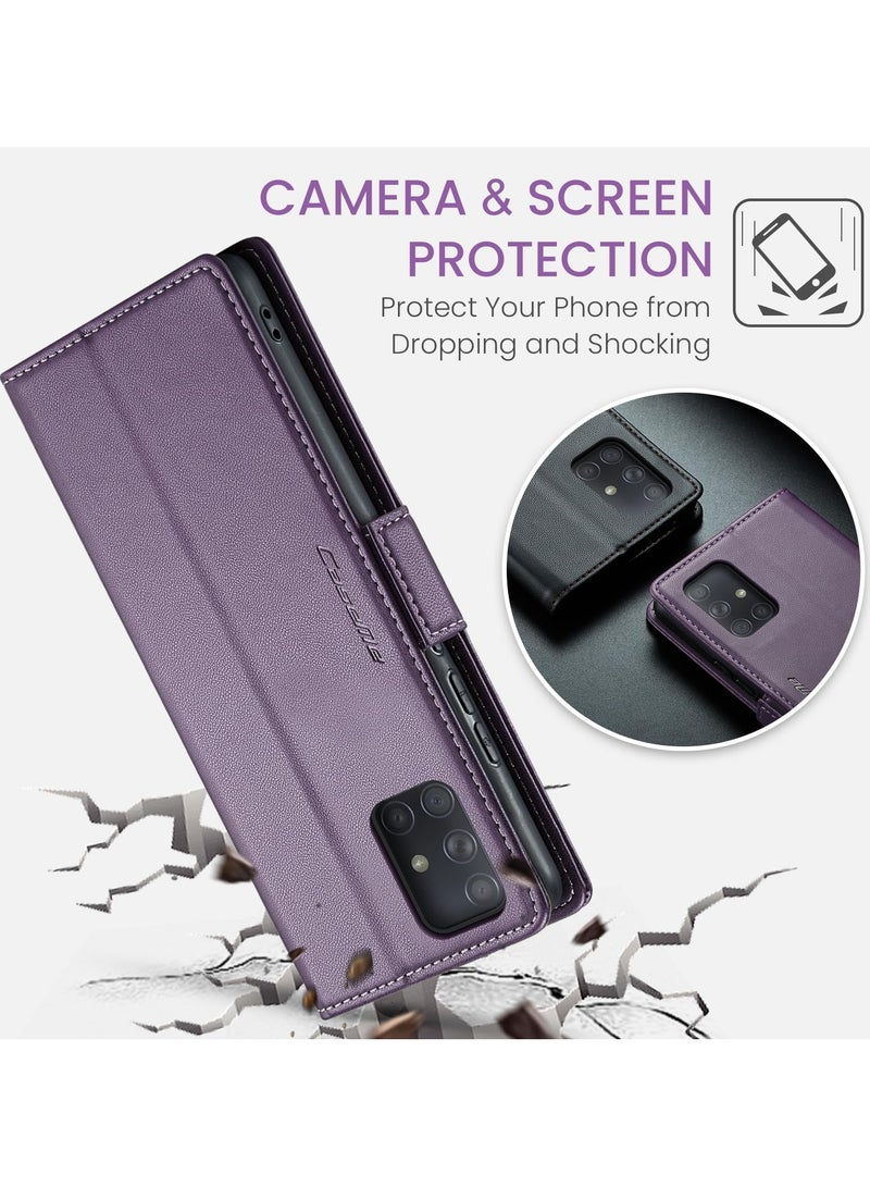 CaseMe Phone Case Luxury PU Leather Design Anti Fingerprint 023 Flip Cover Card Slot Holder Cover For Samsung Galaxy A71 4G (Purple) - Image 2