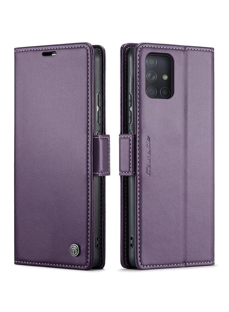CaseMe Phone Case Luxury PU Leather Design Anti Fingerprint 023 Flip Cover Card Slot Holder Cover For Samsung Galaxy A71 4G (Purple) - Image 5