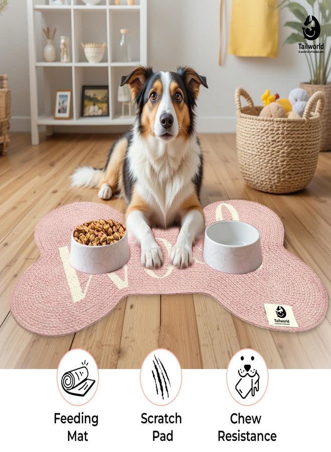 Tailworld Bone Shape Handwoven Woof Pet Mat for Dog & Cat|Hand Braided| Skin Friendly Food Mat| Floor Mat|Pet Area Carpet|Non-Slip Mat Indoor Outdoor Mat|60 * 40 CM| Pink - Image 2