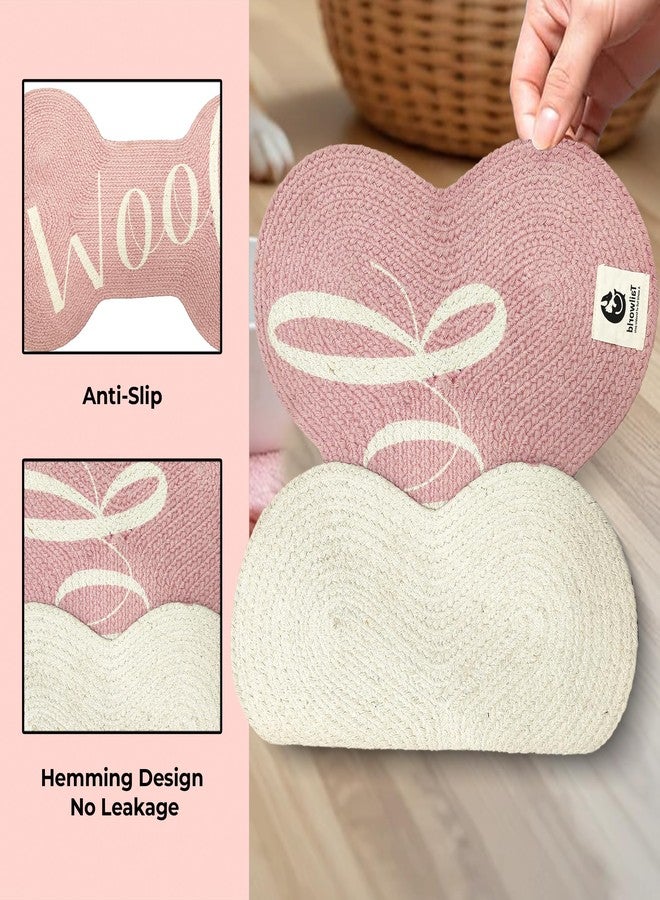 Tailworld Bone Shape Handwoven Woof Pet Mat for Dog & Cat|Hand Braided| Skin Friendly Food Mat| Floor Mat|Pet Area Carpet|Non-Slip Mat Indoor Outdoor Mat|60 * 40 CM| Pink - Image 4