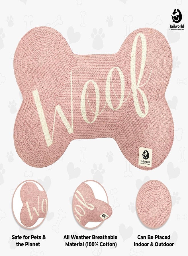 Tailworld Bone Shape Handwoven Woof Pet Mat for Dog & Cat|Hand Braided| Skin Friendly Food Mat| Floor Mat|Pet Area Carpet|Non-Slip Mat Indoor Outdoor Mat|60 * 40 CM| Pink - Image 3