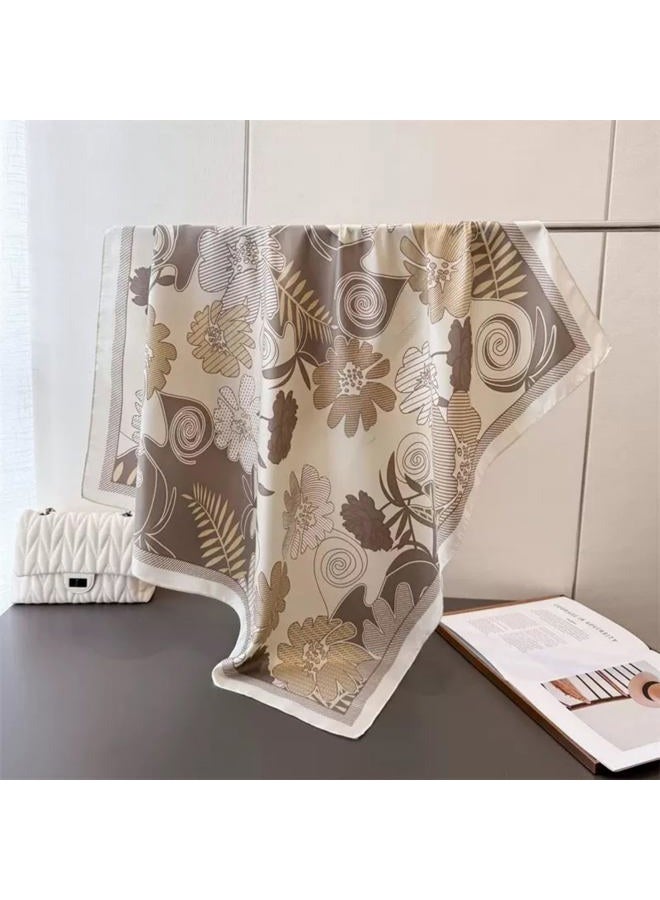Julunar Silk Like Head Scarf for Women - Satin Large Hair Scarves - 35" Square Silk Hair Wrap for Sleeping with Gift Packed, B018-3 Beige Flowers & Leaves, L - Image 4