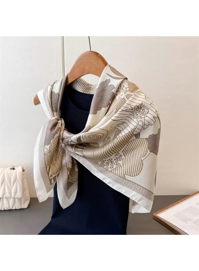 Julunar Silk Like Head Scarf for Women - Satin Large Hair Scarves - 35" Square Silk Hair Wrap for Sleeping with Gift Packed, B018-3 Beige Flowers & Leaves, L - Image 2