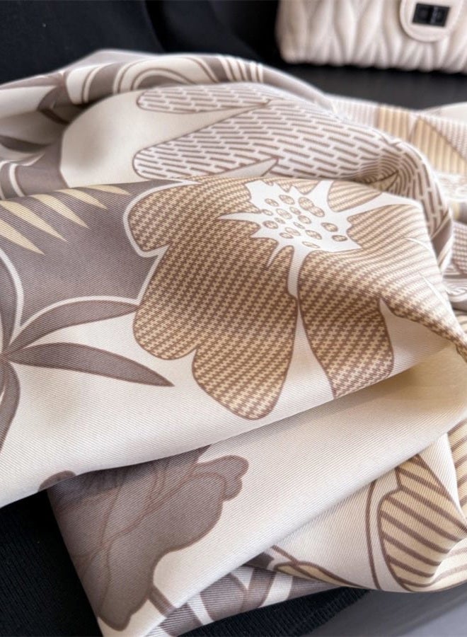 Julunar Silk Like Head Scarf for Women - Satin Large Hair Scarves - 35" Square Silk Hair Wrap for Sleeping with Gift Packed, B018-3 Beige Flowers & Leaves, L - Image 3