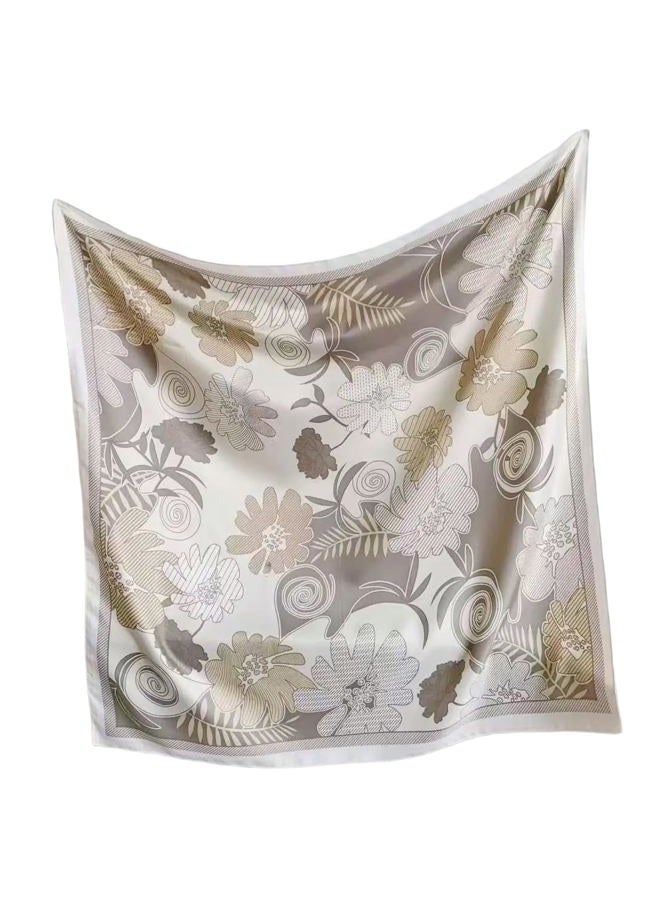 Julunar Silk Like Head Scarf for Women - Satin Large Hair Scarves - 35" Square Silk Hair Wrap for Sleeping with Gift Packed, B018-3 Beige Flowers & Leaves, L - Image 1
