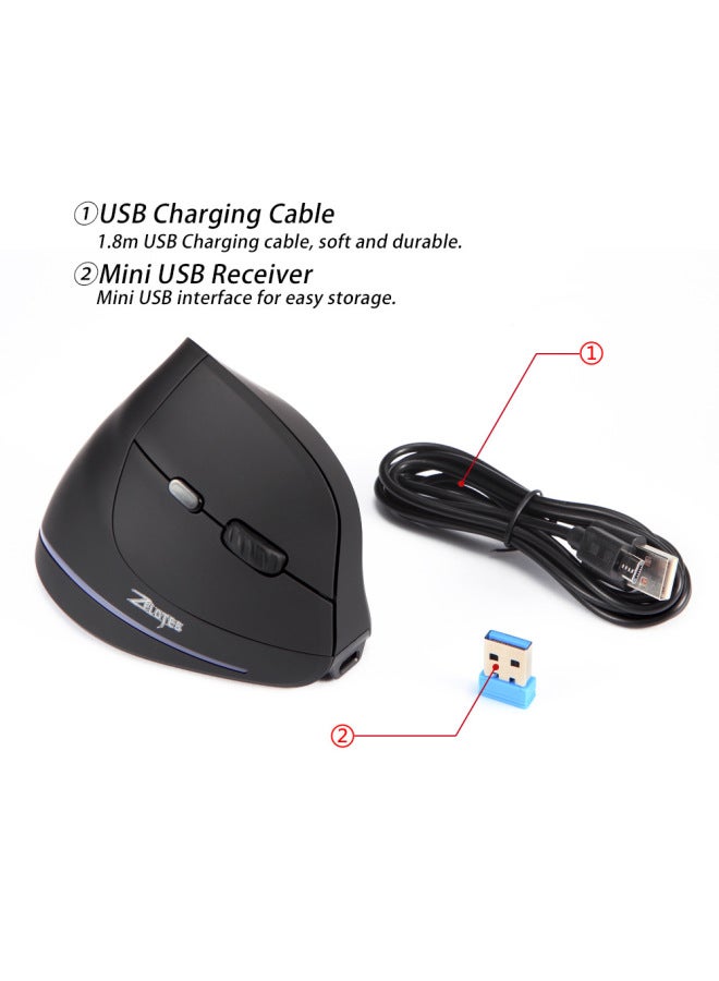 ZELOTES Master Vertical Wireless Charging Mouse 2.4g Vertical 2400dpi Wrist Private Mouse-Color:Black  - Image 3