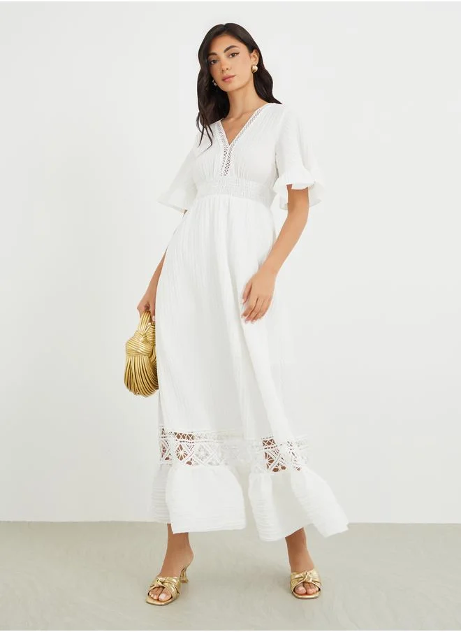 ستايلي Styli Lace Detail Short Sleeves A-Line Maxi Dress