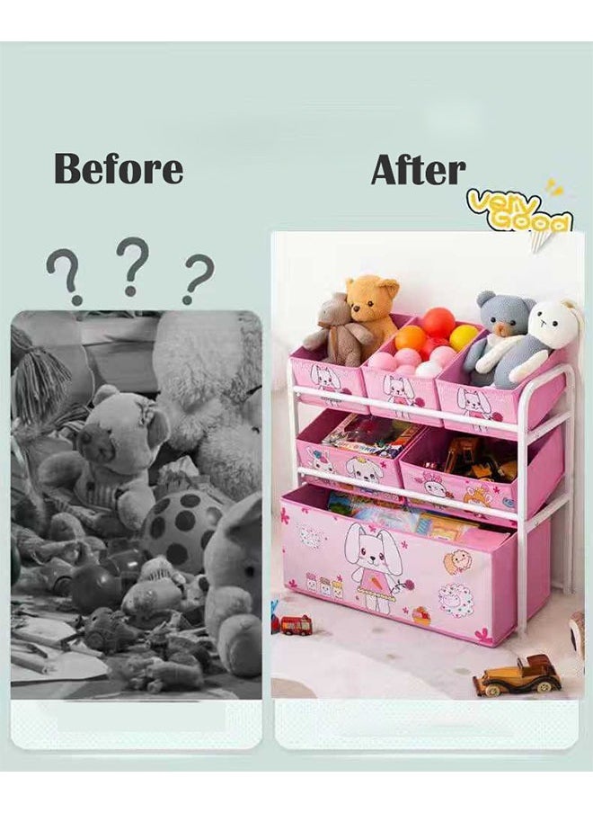 Arabest - Toy Box and Storage,Toy Organiser,3 Tier Children's Toy Storage Unit with 6 Pattern Canvas Bins Removable Boxes for Kids Room,Nursery Playroom Display Stand(Elephant) - Image 1