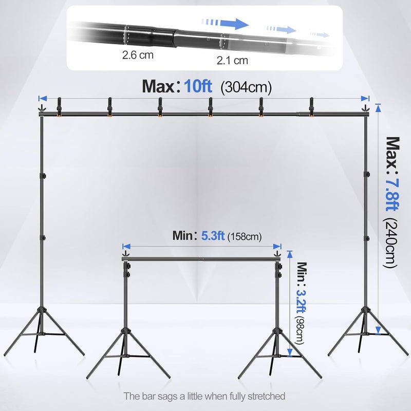 EMART Backdrop Stand 10x7.8ft(WxH) Photo Studio Adjustable Background Stand Support kit with 2 Crossbars, 8 Clamps, 2 Sandbags and Carry Bag for Parties, Events Decoration, Wedding, Photography - Image 2
