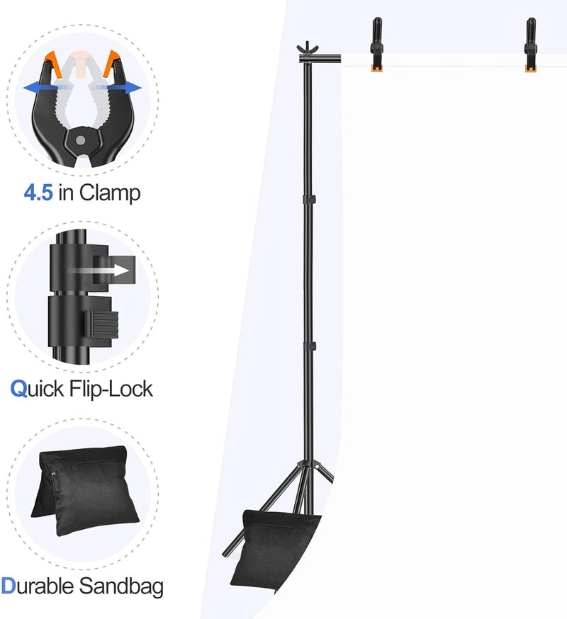 EMART Backdrop Stand 10x7.8ft(WxH) Photo Studio Adjustable Background Stand Support kit with 2 Crossbars, 8 Clamps, 2 Sandbags and Carry Bag for Parties, Events Decoration, Wedding, Photography - Image 5