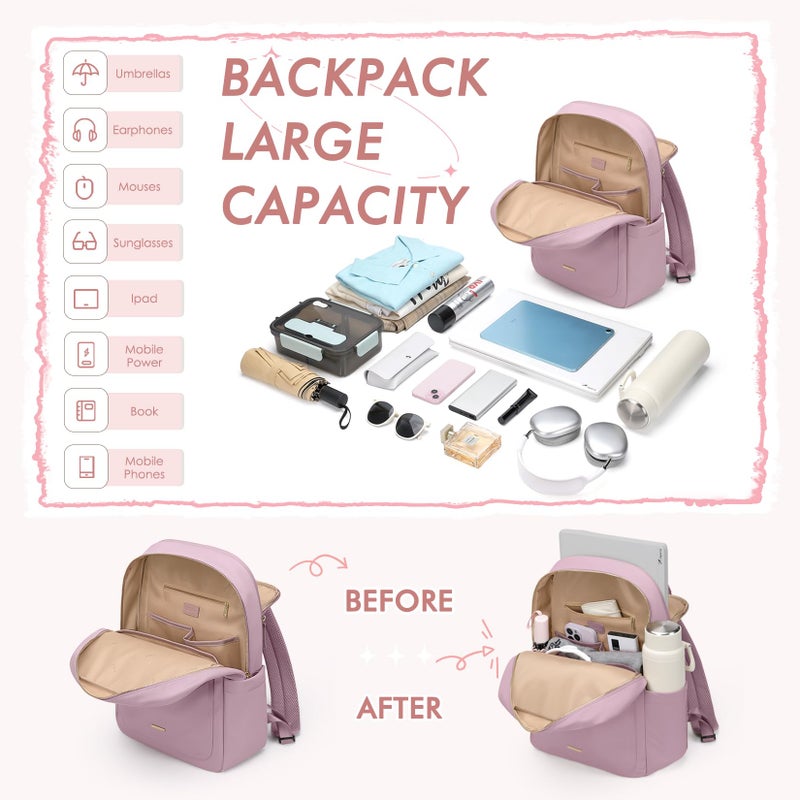 GOLF QUALITY Laptop Backpack for Women,Casual Work Business Backpacks Purse Carry on Travel Backpack,15.6 Inch,Pinkish purple - Image 3