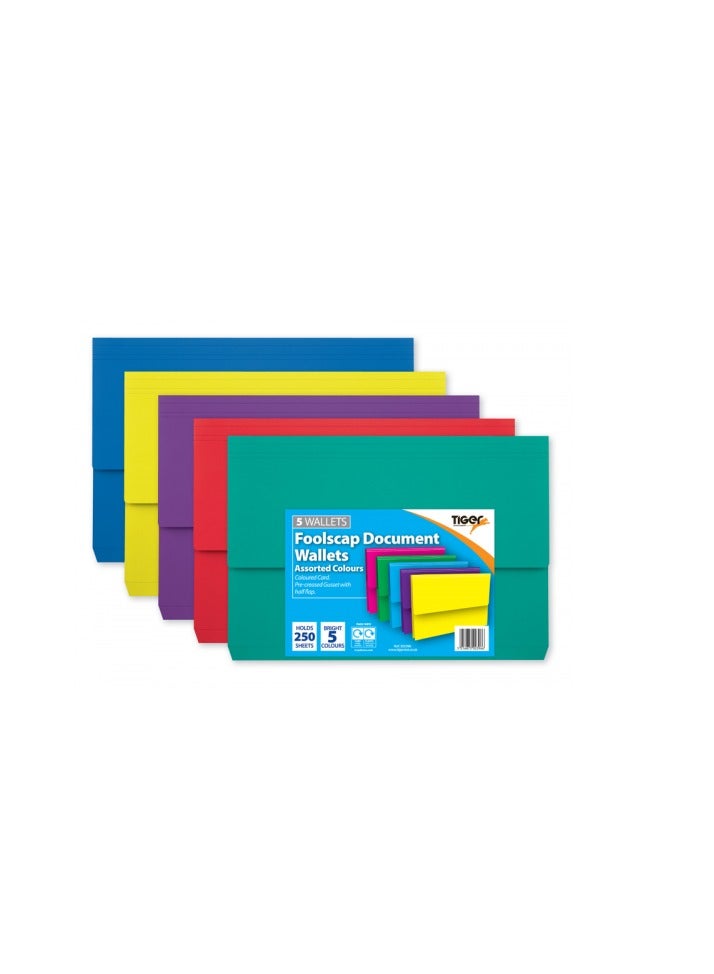 TIGER A4 Card Document Wallet - Pack 5 Bright Colours - Image 2