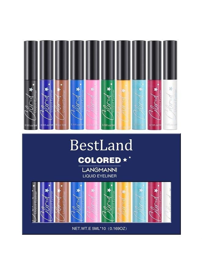 Bestland - 10 Colors Liquid Matte Eyeliner White Black Blue Brown Colored Eyeliner Liquid Liner Waterproof Bright Colorful Rainbow Eyeliner Pencil Quick Dry Eyes Makeup Kit (Matte Eyeliner) - Image 1