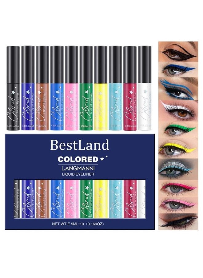 Bestland - 10 Colors Liquid Matte Eyeliner White Black Blue Brown Colored Eyeliner Liquid Liner Waterproof Bright Colorful Rainbow Eyeliner Pencil Quick Dry Eyes Makeup Kit (Matte Eyeliner) - Image 1