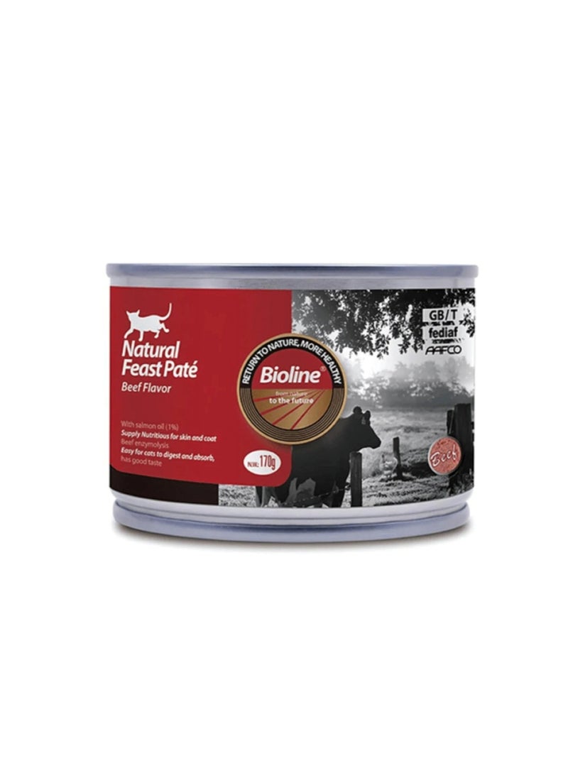 بايولاين باتيه القطط ناتشورال فيست - بنكهة لحم البقر، 170 غرام