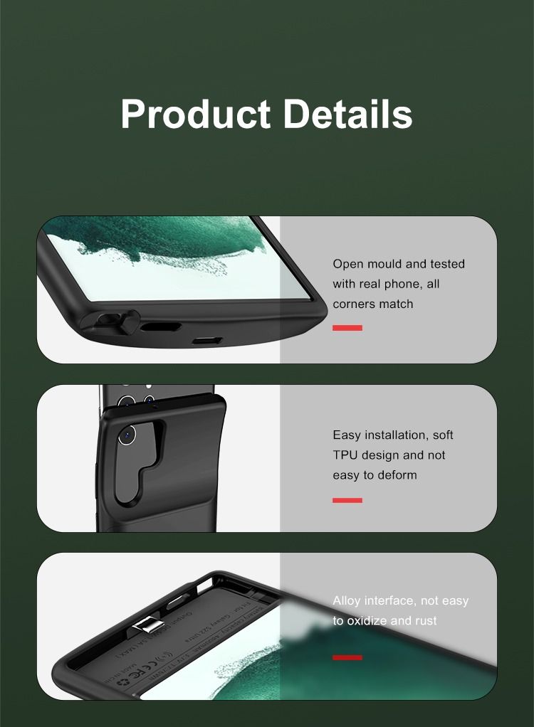 GULFLINK Wireless Protective Charging Case Cover  for Samsung Galaxy S22PLUS 4800mah Black - Image 4
