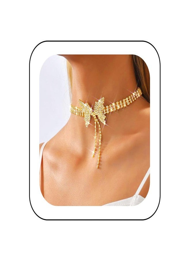 ايفينت قلادة فراشة من إيرنت، قلادة ذهبية مرصعة بأحجار الراين، قلادات تشوكر، قلادات احتفالات رأس السنة، قلادات تشوكر، زي عيد الميلاد للنساء - Image 1