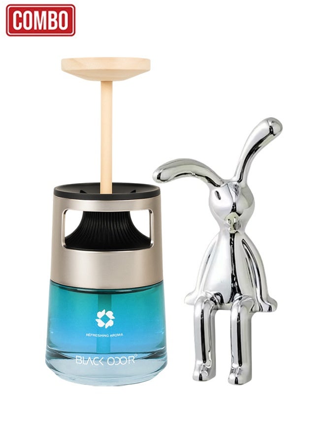 معطر جو للسيارة برائحة بلاك أودور، سعة 60 مل، مع ديكور أرنب فضي جالس | رائحة منعشة تدوم طويلاً | عطر زيوت عطرية للسيارة والمنزل والمكتب. - Image 1