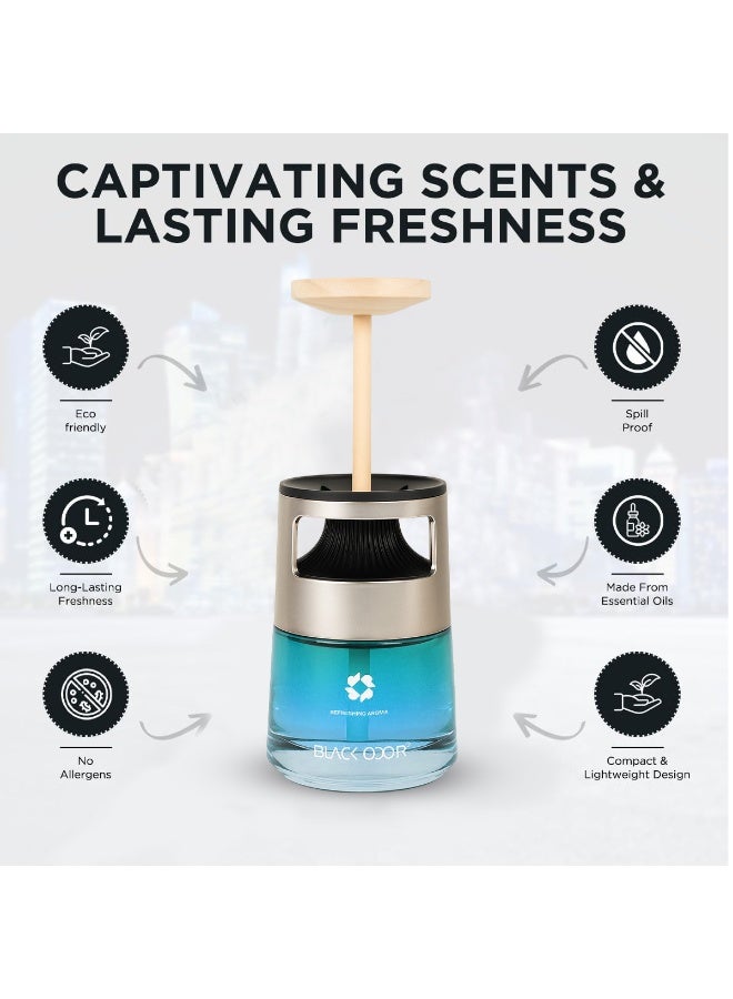 معطر جو للسيارة برائحة بلاك أودور، سعة 60 مل، مع ديكور أرنب فضي جالس | رائحة منعشة تدوم طويلاً | عطر زيوت عطرية للسيارة والمنزل والمكتب. - Image 4