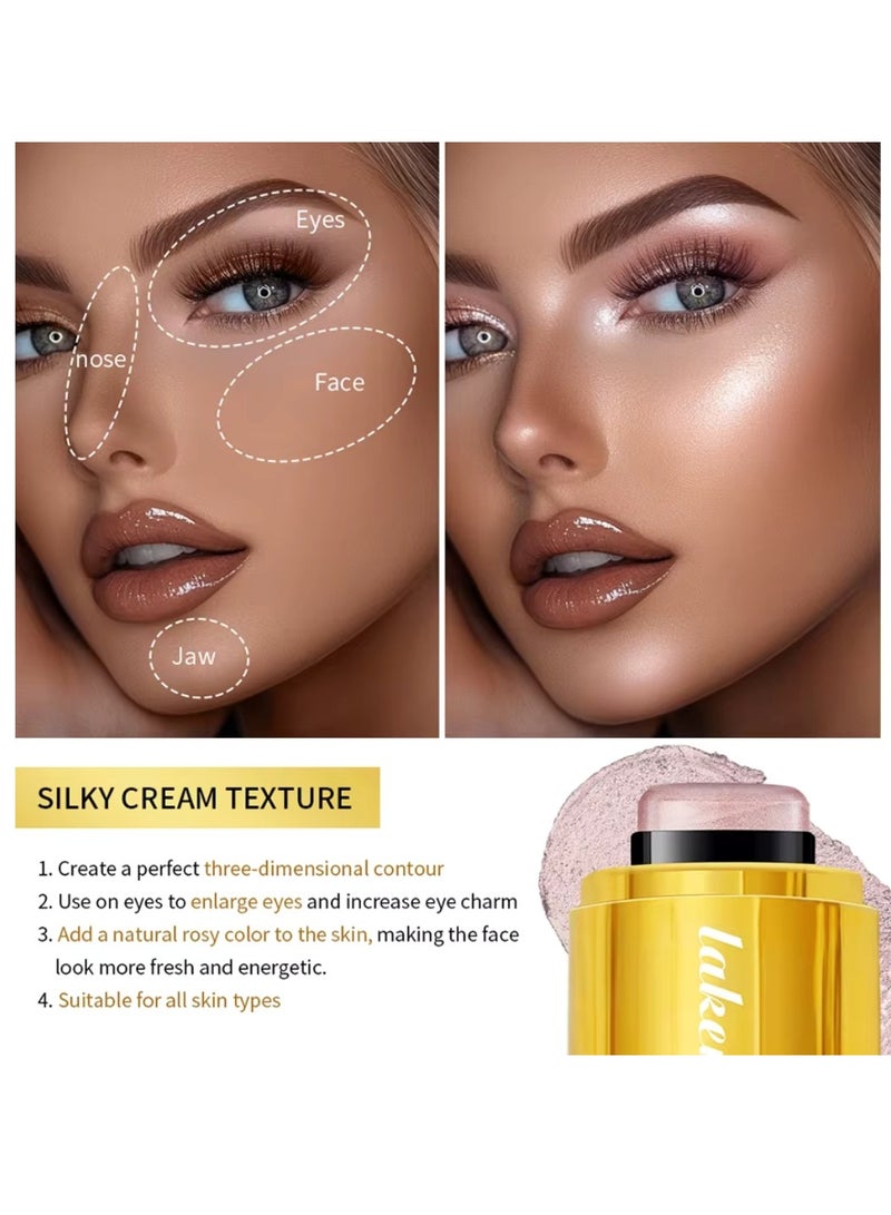lakerain Pocket Highlight Makeup Highlighter Cream Stick Long Lasting Lightweight and Silky Waterproof and Sweatproof Multi Stick Eyeshadow Blush and Highlighter Makeup Stick 04 - Image 4