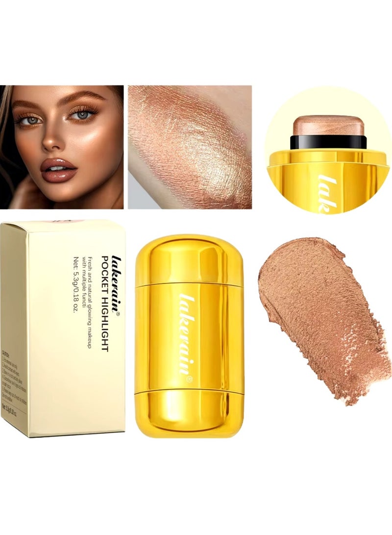 lakerain Pocket Highlight Makeup Highlighter Cream Stick Long Lasting Lightweight and Silky Waterproof and Sweatproof Multi Stick Eyeshadow Blush and Highlighter Makeup Stick 04 - Image 1