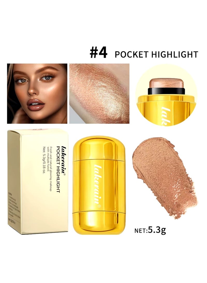 lakerain Pocket Highlight Makeup Highlighter Cream Stick Long Lasting Lightweight and Silky Waterproof and Sweatproof Multi Stick Eyeshadow Blush and Highlighter Makeup Stick 04 - Image 2