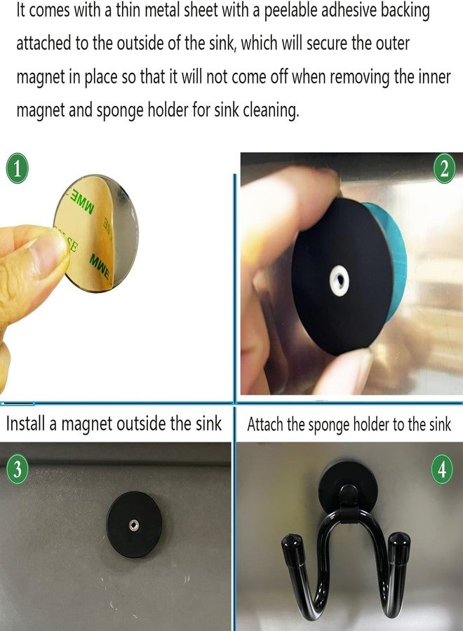 AUXPhome 2-Pack Adjustable Sponge Holder for Kitchen Stainless Steel Sink- Brush Holder, Sponge Caddy Organizer perfect for hanging dish cloths to dry - Double Strong Magnetic Mount - No rust, easy to drain - Image 4