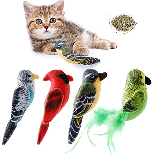 Dorakitten Cat Catnip Toys Interactive Cats 4pcs Kitten Plush Nip Chew Bird Toy with Crinkle Paper Pet Best Treats Stuffed Pillow Cute Teething Play Gifts Soft Kick Sound Supplies for Indoor Kitty - Image 1