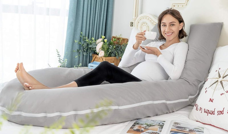 Meiz Full Body Pregnancy Pillow - with 300TC Comfy Pillowcase & Microfiber Inner Cover- for Back Support - King Size (Grey) - Image 5