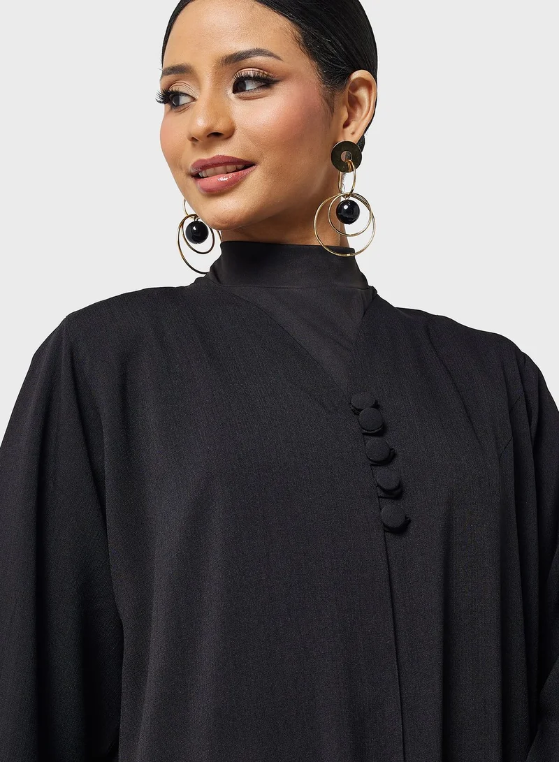hayas closet Embellished Button Detail Abaya