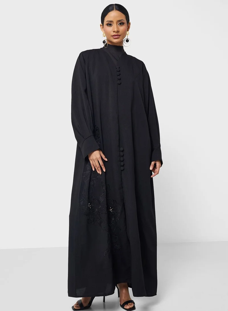 hayas closet Embellished Button Detail Abaya