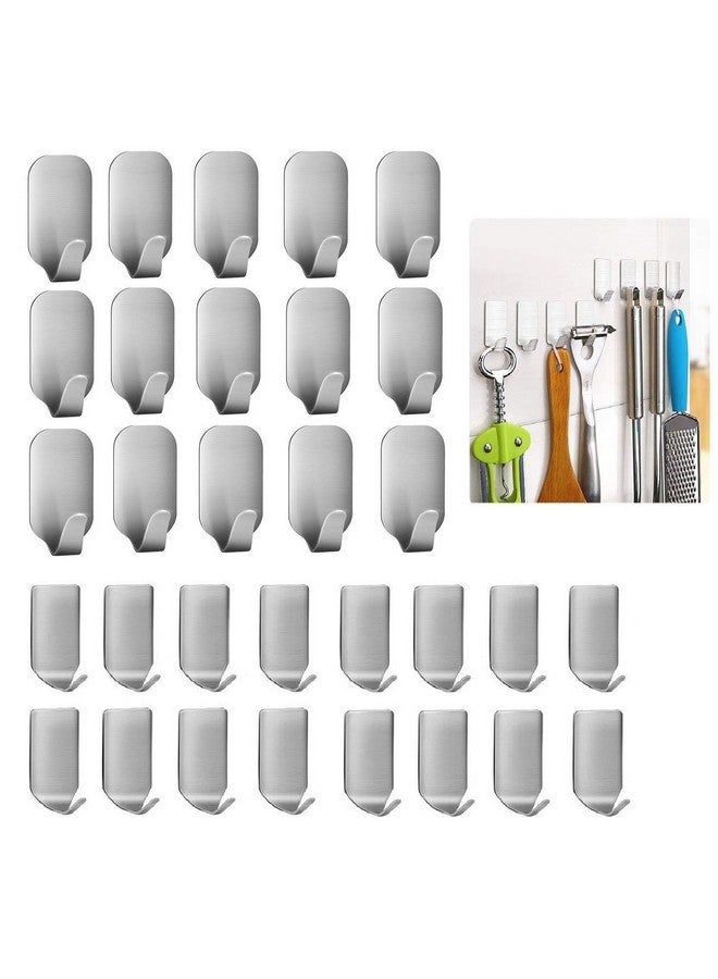 Newraturner Newraturner Adhesive Hooks, 32-Pack Heavy Duty Wall Hooks Stainless Steel Waterproof Hangers for Kitchen, Bathroom, Bags, Towel, Coat, Keys, Robe, Home, Offices (16 Small + 16 Big) (Hooks - 32p)  - Image 1
