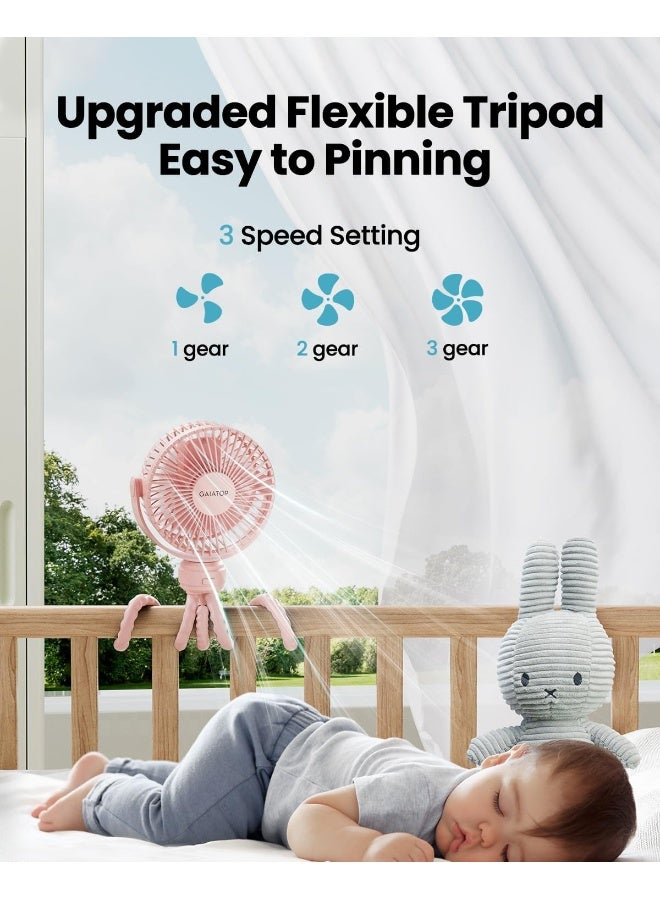 Gaiatop Mini Portable Stroller Fan, Battery Operated Small Clip on Fan, Detachable 3 Speed Rechargeable 360Â° Rotate Flexible Tripod Handheld Desk Cooling Fan for Car Seat Crib Treadmill Travel Pink - Image 3