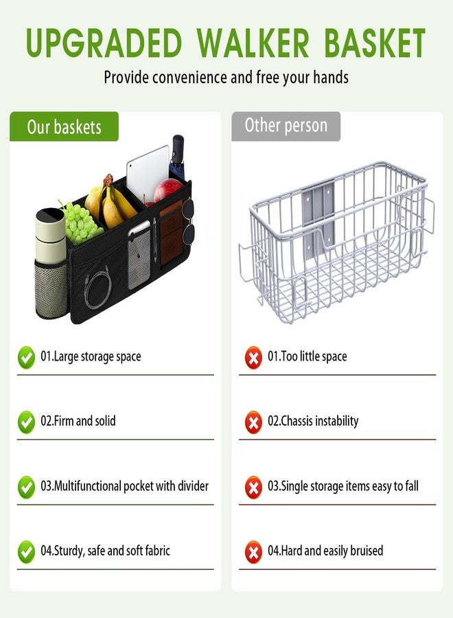 BOHEMIABY Foldable Walker Basket with Cup Holder, Large Walker Bag & Easy Installation, Walker Accessories for Seniors with Limited, Walker Pouch for Water Bottles, Books, Essentials & More - Image 2