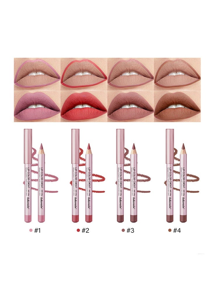 lakerain 4Pcs Lip Color Cheat Mini Set-Smooth Long Lasting Waterproof Lips Liners Lipstick Pencil Contour Makeup Full Color One Stroke Define Lipstick Pencil Sets Lip Liner Lip Color Set - Image 3