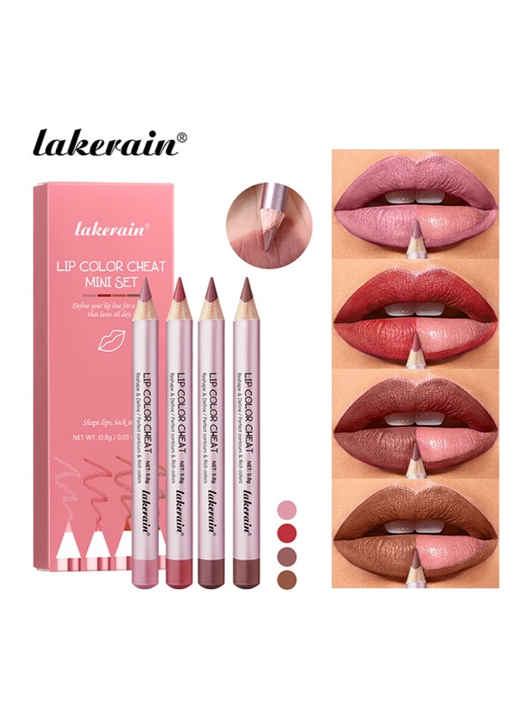 lakerain 4Pcs Lip Color Cheat Mini Set-Smooth Long Lasting Waterproof Lips Liners Lipstick Pencil Contour Makeup Full Color One Stroke Define Lipstick Pencil Sets Lip Liner Lip Color Set - Image 1