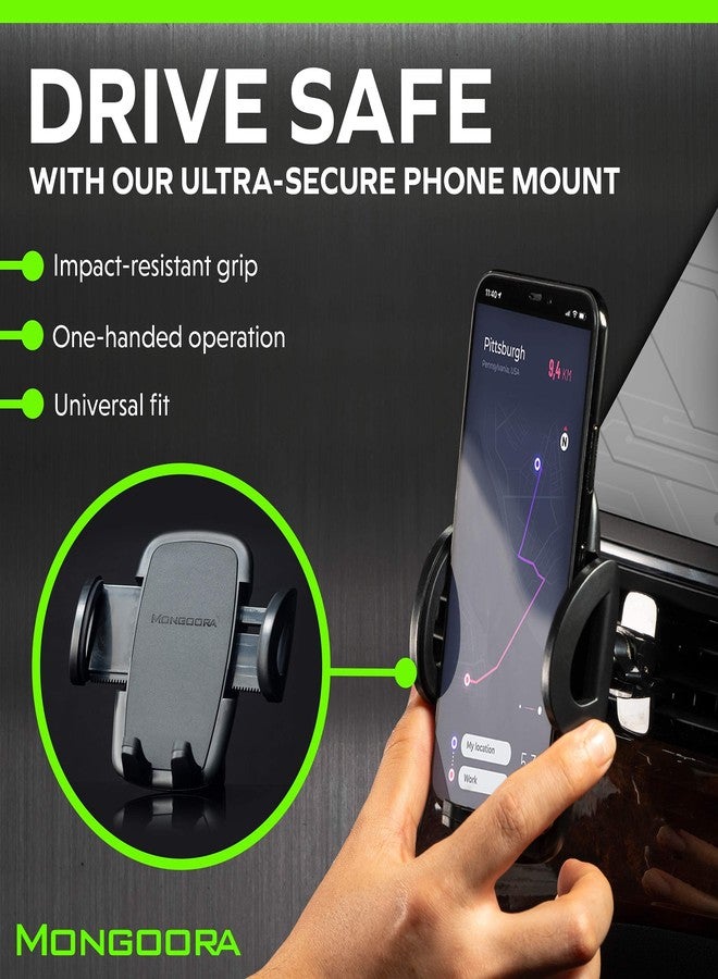 Mongoora Air Vent Car Phone Mount Holder - Locking Cell Phone Car Mount Universal for Any Smartphone, iPhone, Android - Clip On Car Phone Holder for Dashboard - Stocking Stuffers - Image 2